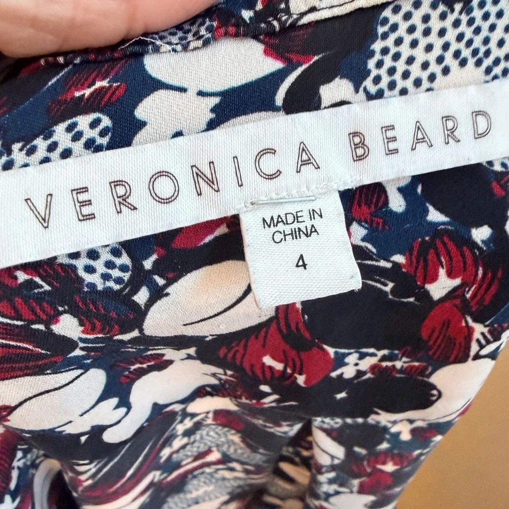 Veronica Beard Franklin Silk Floral V-Neck Ruffle Mini Dress Navy Burgundy 4